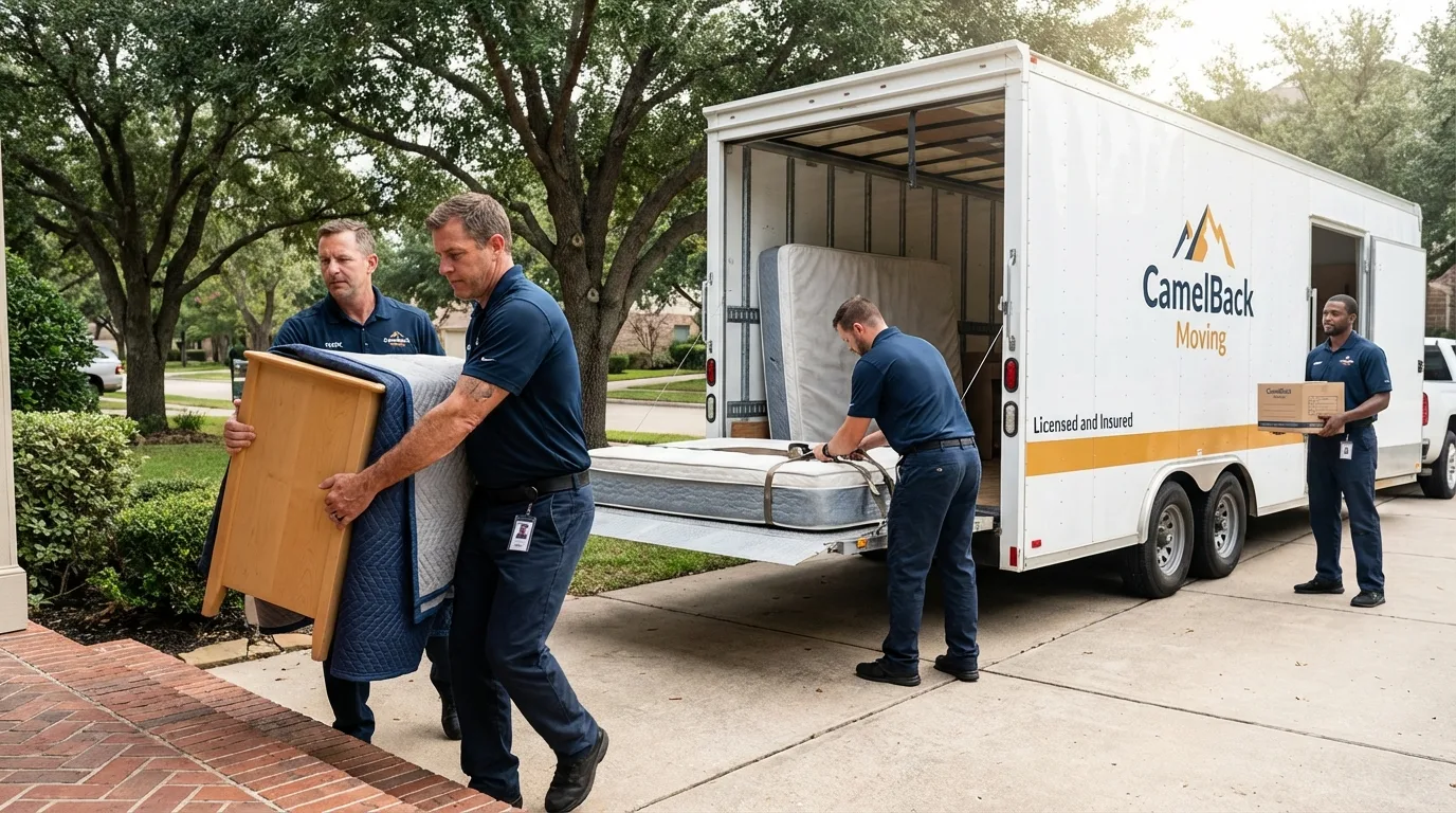 Crew loading residential truck for cross-state move from Sangerville, ME