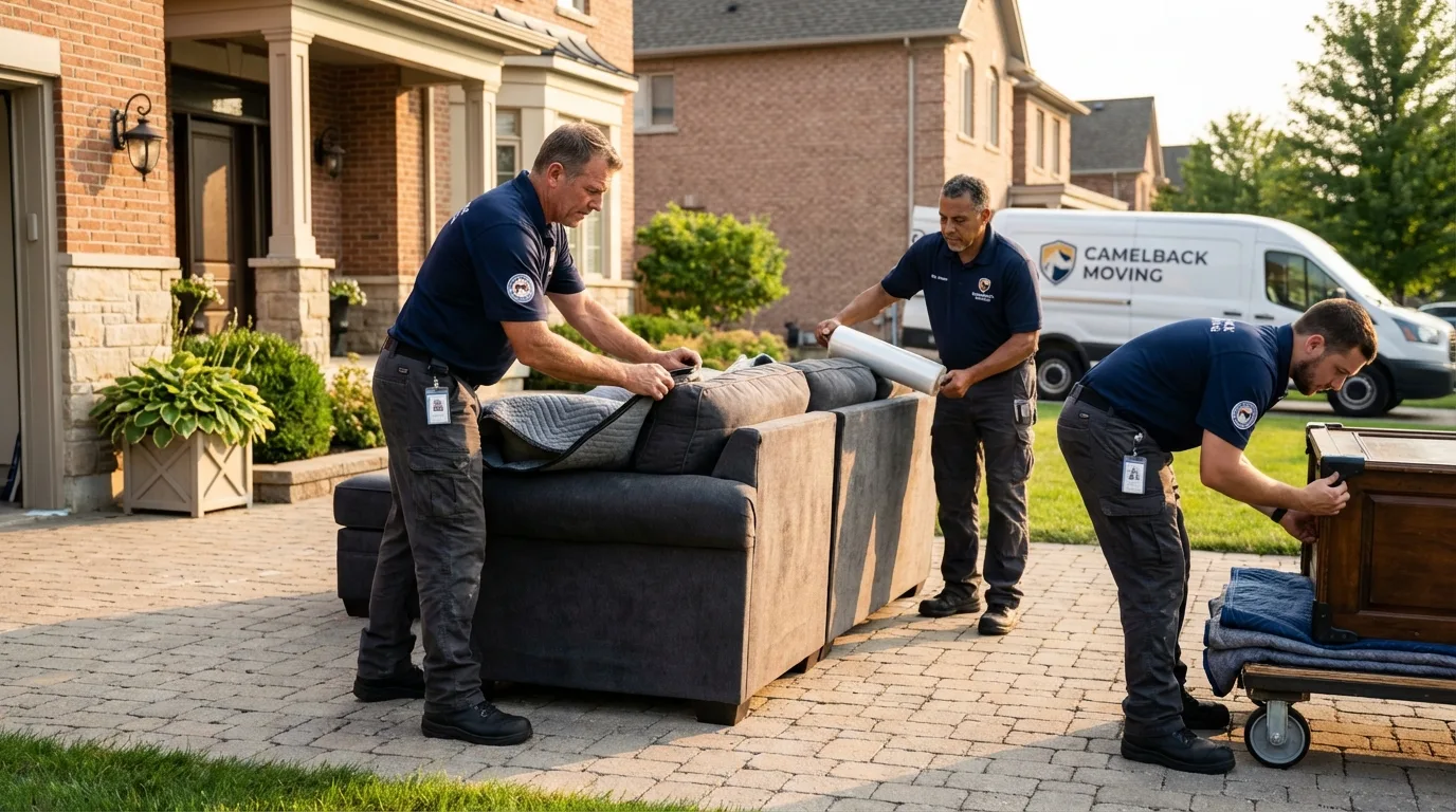 Large estate moving crew wrapping furniture in Sangerville, ME
